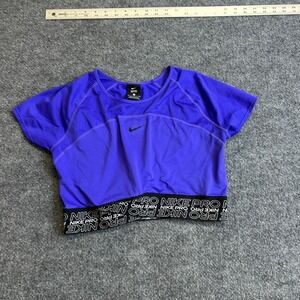 Nike Crop Top Womens Size M Purple Pro Dri-Fit Short Sleeve Athletic Mesh Gym
